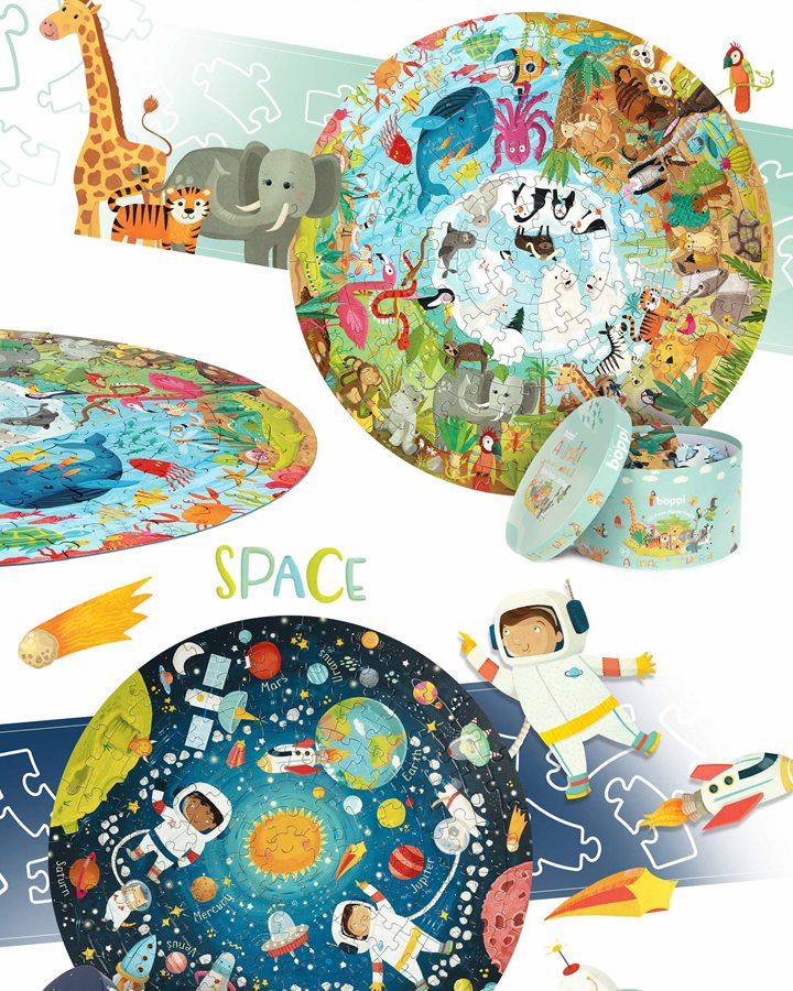 boppi Animals of the World and Space round puzzles