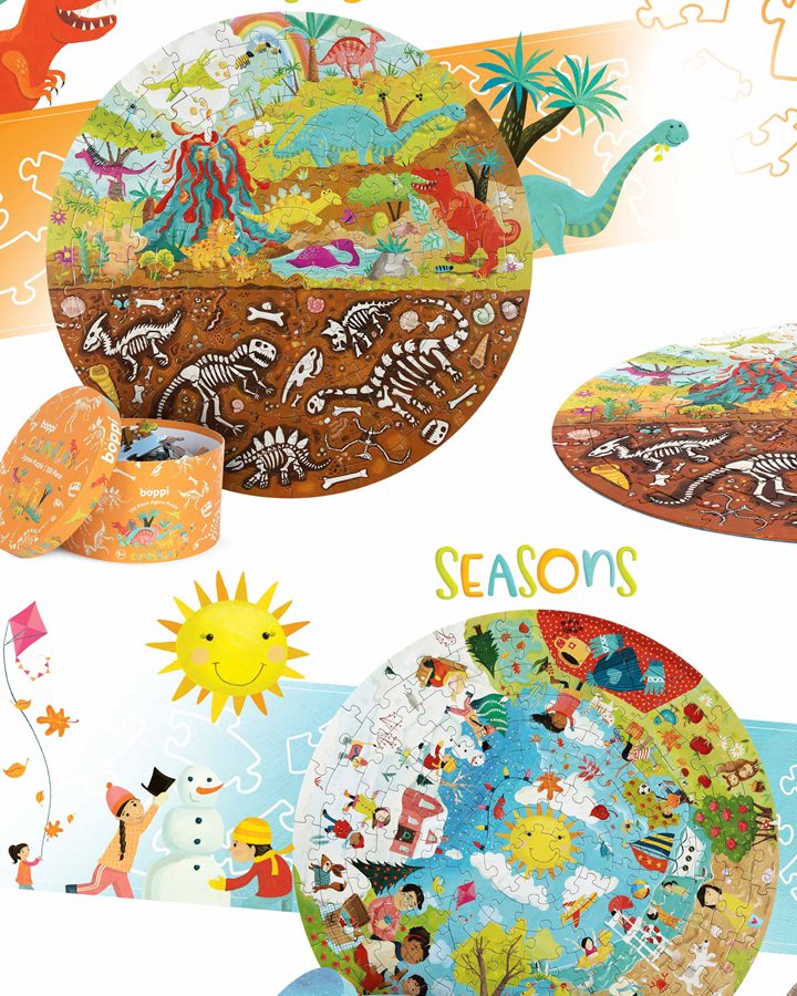 boppi Dinosaurs and Seasons round puzzles
