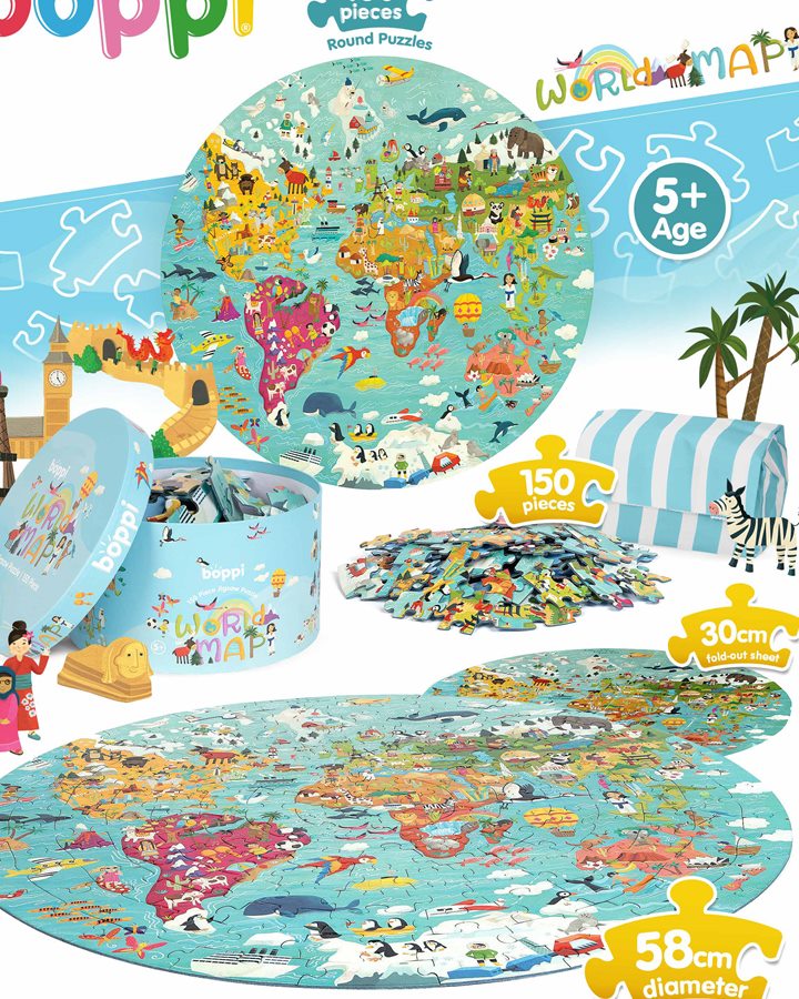 boppi 150-piece World Map round puzzle