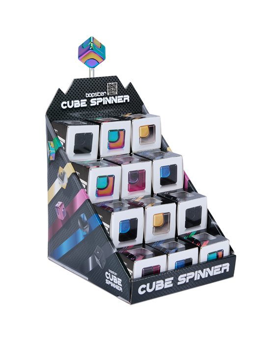 Cube Spinner counter display unit with a spinner attachment on top