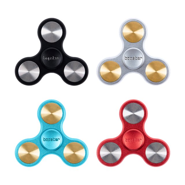 bopster Metal Spinners in black, silver, blue and red