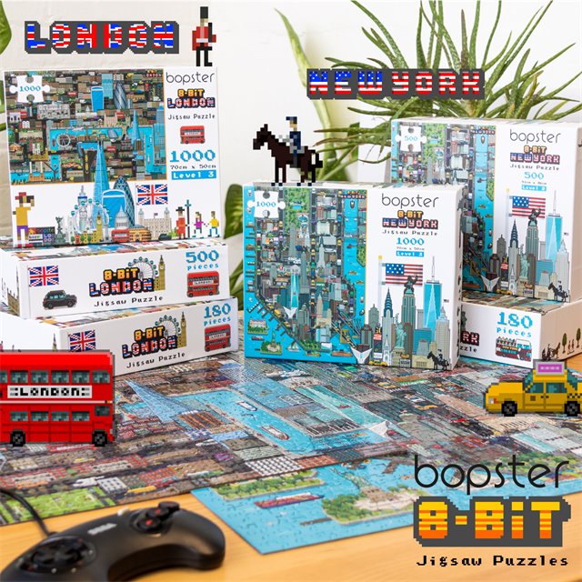 bopster 8-Bit London and New York pixel jigsaw puzzles