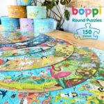 boppi Dinosaurs Round Jigsaw Puzzle with 100% Recycled Card T-rex Stegosaurus and Triceratops Fossils 150 Pieces for Children 5 6 7 8 Years 58cm Diameter