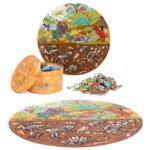 boppi Dinosaurs Round Jigsaw Puzzle with 100% Recycled Card T-rex Stegosaurus and Triceratops Fossils 150 Pieces for Children 5 6 7 8 Years 58cm Diameter