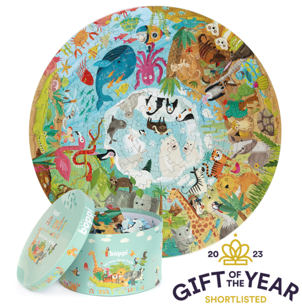boppi Animals Around the World Round Jigsaw Puzzle with 100% Recycled Card Jungle Artic Desert Ocean and Forest Animals 150 Pieces for Children 5 6 7 8 Years 58cm Diameter