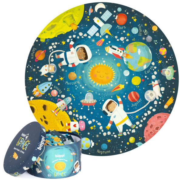 boppi Space Round Jigsaw Puzzle with 100% Recycled Card Solar System Astronauts 150 Pieces for Children 5 6 7 8 Years 58cm Diameter