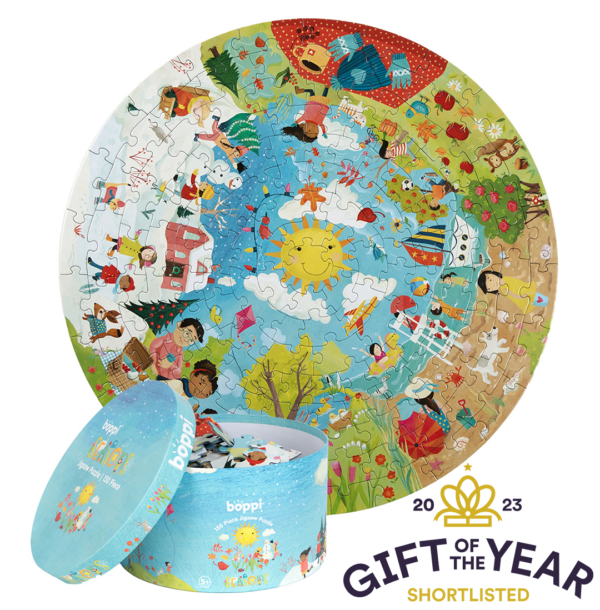 boppi Seasons Round Jigsaw Puzzle with 100% Recycled Card Spring Summer Autumn and Winter Scenes 150 Pieces for Children 5 6 7 8 Years 58cm Diameter