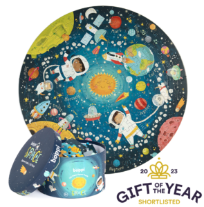 boppi Space Round Jigsaw Puzzle with 100% Recycled Card Solar System Astronauts 150 Pieces for Children 5 6 7 8 Years 58cm Diameter