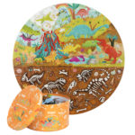 boppi Dinosaurs Round Jigsaw Puzzle with 100% Recycled Card T-rex Stegosaurus and Triceratops Fossils 150 Pieces for Children 5 6 7 8 Years 58cm Diameter