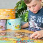 boppi Dinosaurs Round Jigsaw Puzzle with 100% Recycled Card T-rex Stegosaurus and Triceratops Fossils 150 Pieces for Children 5 6 7 8 Years 58cm Diameter