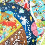 boppi Dinosaurs Round Jigsaw Puzzle with 100% Recycled Card T-rex Stegosaurus and Triceratops Fossils 150 Pieces for Children 5 6 7 8 Years 58cm Diameter