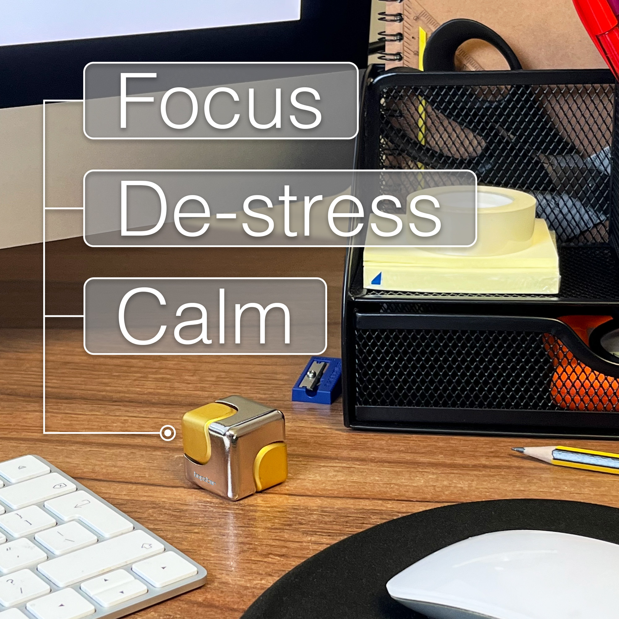 bopster Fidget Cube Spinner - Silver and Gold