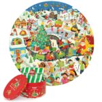 boppi Christmas Round Jigsaw Puzzle with 100% Recycled Card Christmas Scene and People 150 Pieces for Children 5 6 7 8 Years 58cm Diameter