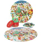 boppi Christmas Round Jigsaw Puzzle with 100% Recycled Card Christmas Scene and People 150 Pieces for Children 5 6 7 8 Years 58cm Diameter