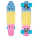 Land Surfer Cruiser Skateboard | Retro 22 Inch Skateboard for Kids & Adults | Penny Board with Carry Bag by Bopster | 3-Tone Pastel Board + Blue Wheels