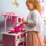 boppi® Wooden Toy Kitchen with 19 Piece Accessories Set - Pink