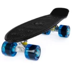 Land Surfer Cruiser Skateboard | Retro 22 Inch Skateboard for Kids & Adults | Penny Board with Carry Bag by Bopster | Black Board + Transparent Blue Wheels