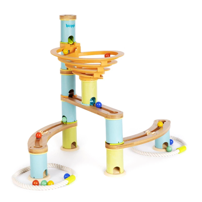 boppi Marble Run Eco-Friendly 48 Piece Wooden Bamboo Maze for Kids with 12 Marbles – Construction STEM Toy for Boys and Girls Aged 3 Years Plus – Starter Pack