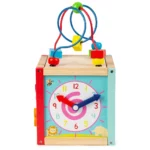 boppi 5-In-1 Small Wooden Activity Cube | 2-Way Bead Maze Roller Coaster Sensory Baby Toy with Abacus Clock Animal Shape Sorter & Slider | Multifunction Educational Toys Play Box 2 Years and Up