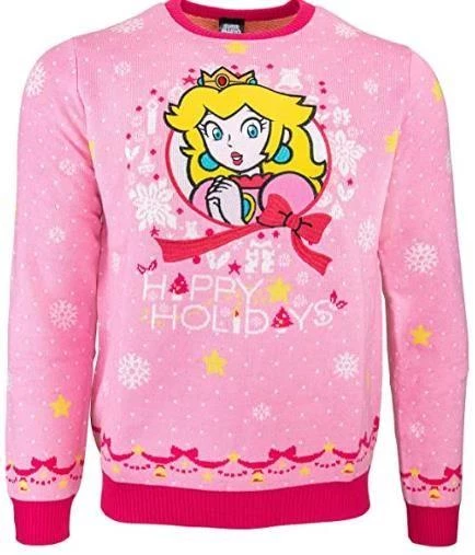 Official Super Mario Princess Peach Christmas Jumpers for Men and Women– Ugly Novelty Gifts Xmas Jumper – Mario Unisex Knitted Sweater Design