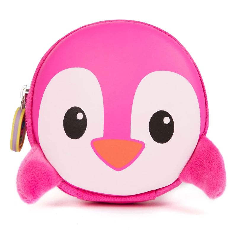 boppi Kids Keyring Pouch Coin Purse Mini Travel Wallet Keychain Holder Zipper Clutch Bag – Pink Penguin