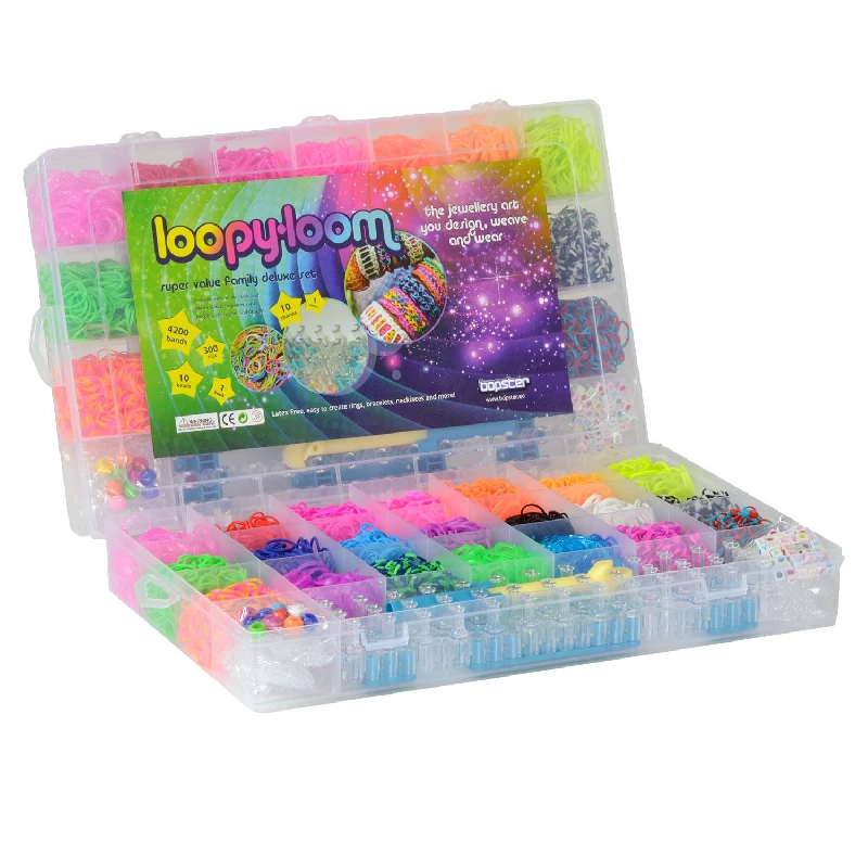 4200 Loom Kit Box Rainbow Colour Rubber Bands with C-Clips, Charms and Hook