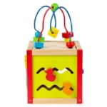 boppi 5-In-1 Small Wooden Activity Cube | 2-Way Bead Maze Roller Coaster Sensory Baby Toy with Abacus Clock Animal Shape Sorter & Slider | Multifunction Educational Toys Play Box 2 Years and Up