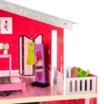 boppi Large Wooden 3 Storey Dolls Town House with 10 Furniture Play Accessories and 2 Floor Lift Elevator