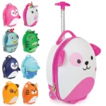 Boppi Tiny Trekker Kids Luggage Travel Suitcase Carry On Cabin Bag Holiday Pull Along Trolley Lightweight Wheeled Holdall 17 Litre Hand Case - Pink Dog