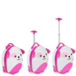 Boppi Tiny Trekker Kids Luggage Travel Suitcase Carry On Cabin Bag Holiday Pull Along Trolley Lightweight Wheeled Holdall 17 Litre Hand Case - Pink Dog
