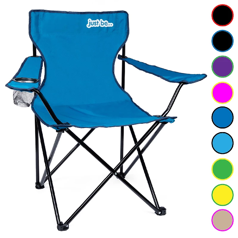 just be……® Folding Camping Chair – Royal Blue with Dark Blue Trim