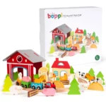 boppi Wooden Toy 48 Piece Farm Train Set with 8 Piece Circular Railway Track | Locomotive Toys and Carriages and Play Accessories | Farm Animals Barn Trees for Children Kids Aged 3 Years and Up