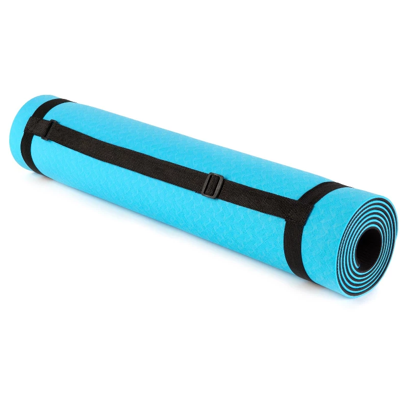 just be… Yoga mat Non Slip Exercise Mattress 5mm thick Eco friendly TPE material 183cm long 61cm wide 2-Tone colour with Carry Strap Pro Beginner Bikram Gym Home Fitness – Blue/Black