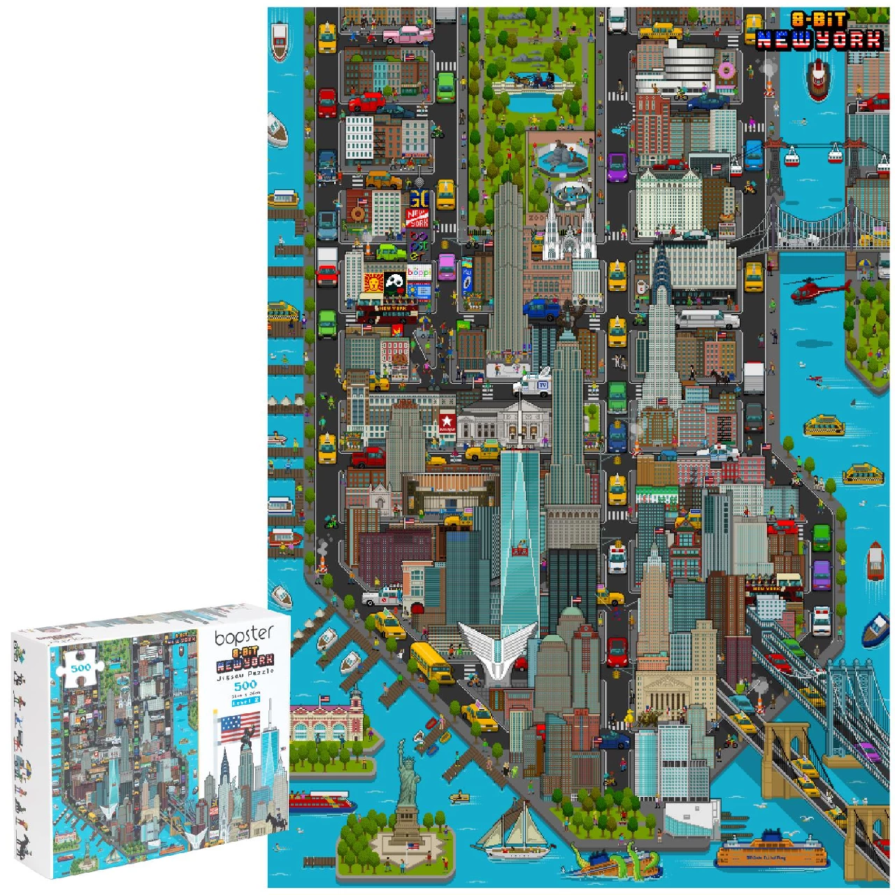 bopster 8-bit New York Pixel Jigsaw Puzzle 500 Pieces for Kids Teens and Adults 51 x 36cm Level 2