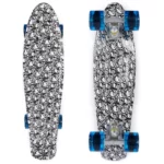 Land Surfer Cruiser Skateboard | Retro 22 Inch Skateboard for Kids & Adults | Penny Board with Carry Bag by Bopster | Skull Board + Clear Blue Wheels