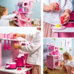 boppi® Wooden Toy Kitchen with 19 Piece Accessories Set - Pink