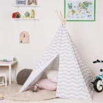 boppi® Teepee Play Tent Large Outdoor and Indoor Kids Portable Wooden Canvas Indian Wigwam Childrens Playhouse Girls Boys (Grey & White)