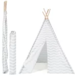 boppi® Teepee Play Tent Large Outdoor and Indoor Kids Portable Wooden Canvas Indian Wigwam Childrens Playhouse Girls Boys (Grey & White)