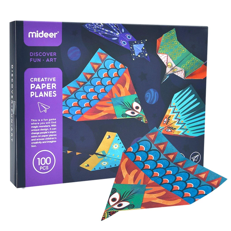 Mideer Folding Flying Toy Paper Planes 100 Printed Creative Arts and Craft Sheets with Sticker Set and 20 Handmade Aeroplane Designs