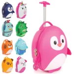 Boppi Tiny Trekker Kids Luggage Travel Suitcase Carry On Cabin Bag Holiday Pull Along Trolley Lightweight Wheeled Holdall 17 Litre Hand Case - Pink Penguin