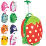Boppi Tiny Trekker Kids Luggage Travel Suitcase Carry On Cabin Bag Holiday Pull Along Trolley Lightweight Wheeled Holdall 17 Litre Hand Case - Strawberry
