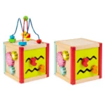 boppi 5-In-1 Small Wooden Activity Cube | 2-Way Bead Maze Roller Coaster Sensory Baby Toy with Abacus Clock Animal Shape Sorter & Slider | Multifunction Educational Toys Play Box 2 Years and Up