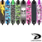 Land Surfer Kids Stunt Scooter | Scooter for Kids 8-12+ Teenagers | Boys/Girls Two Wheel 360 Pro Stunts | Black with Green Trim and Small Skulls