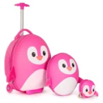 Boppi Tiny Trekker Kids Luggage Travel Suitcase Carry On Cabin Bag Holiday Pull Along Trolley Lightweight Wheeled Holdall 17 Litre Hand Case - Pink Penguin