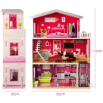 boppi Large Wooden 3 Storey Dolls Town House with 10 Furniture Play Accessories and 2 Floor Lift Elevator