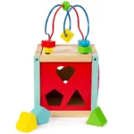boppi 5-In-1 Small Wooden Activity Cube | 2-Way Bead Maze Roller Coaster Sensory Baby Toy with Abacus Clock Animal Shape Sorter & Slider | Multifunction Educational Toys Play Box 2 Years and Up