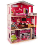 boppi Large Wooden 3 Storey Dolls Town House with 10 Furniture Play Accessories and 2 Floor Lift Elevator