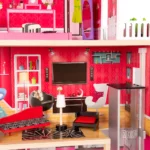 boppi Large Wooden 3 Storey Dolls Town House with 10 Furniture Play Accessories and 2 Floor Lift Elevator