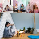 boppi® Teepee Play Tent Large Outdoor and Indoor Kids Portable Wooden Canvas Indian Wigwam Childrens Playhouse Girls Boys (Grey & White)