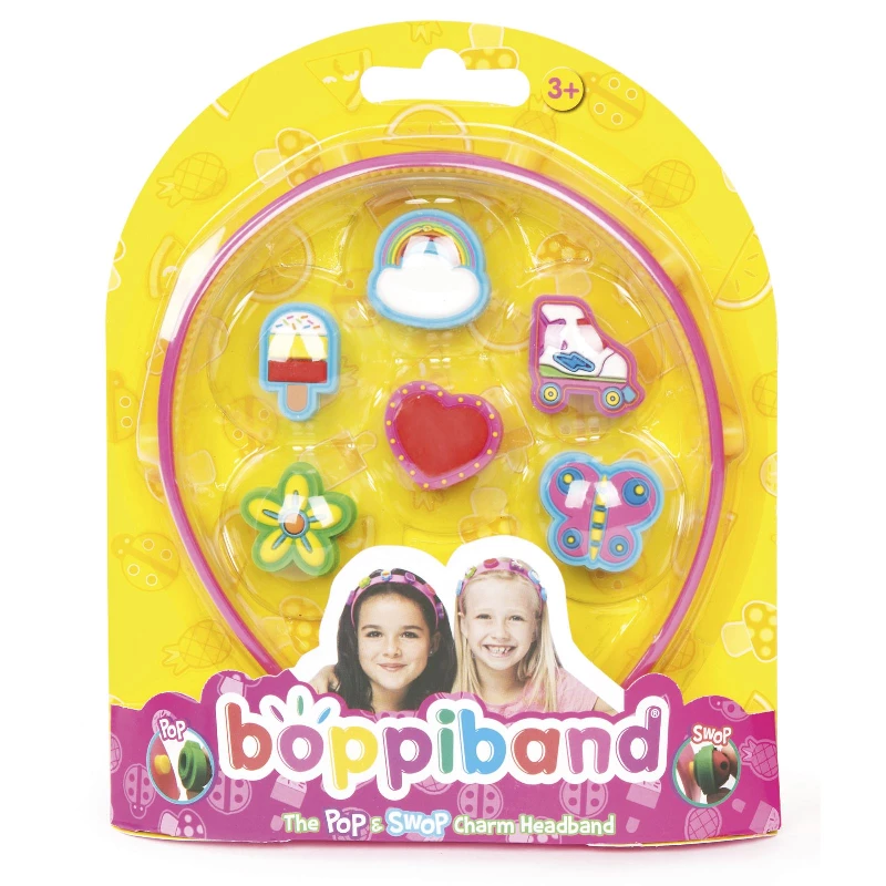 boppiband Pop & Swop Interchangeable Charm Hairband Headband Pink and Yellow with 6 boppi Fashion Accessory Collectible Jewellery Charms